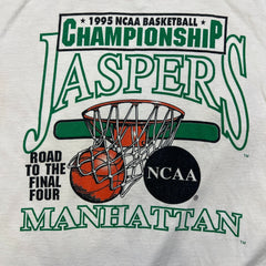 Vintage 1995 Logo 7 NCAA Final Four Championship T Shirt Mens XL White Manhattan Jaspers Basketball Tee