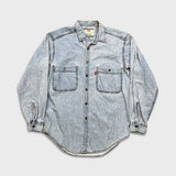 Vintage 90s Levi's Denim Shirt Mens Medium Blue Faded Light Wash Button Up