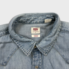 Levi's Denim Shirt Mens Large Blue Light Wash Casual Western Jean Pearl Snap