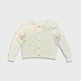 Vintage 90s Ivory Bobble Knit Cardigan Womens Small White Pearl Button Sweater