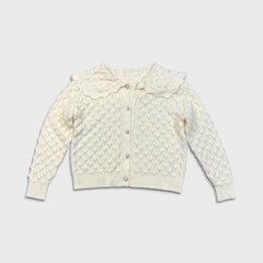 Vintage 90s Ivory Bobble Knit Cardigan Womens Small White Pearl Button Sweater