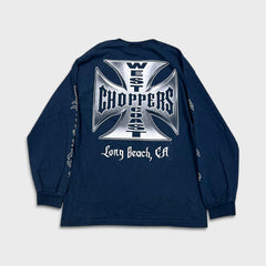 Vintage Y2K West Coast Choppers Long Sleeve Shirt Mens XL Blue Long Beach CA Faded