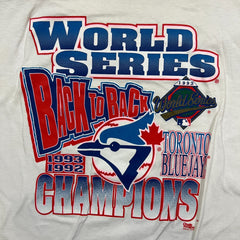 Vintage 1993 Toronto Blue Jays T Shirt Mens XL White Back 2 Back Baseball MLB Tee