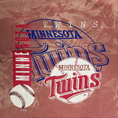 Vintage 1995 Logo 7 Minnesota Twins T Shirt Mens XL Pink Faded Bleached MLB Baseball Tee