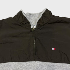 Vintage 90s Tommy Hilfiger 1/4 Zip Fleece Mens XL Gray Tommy Flag Jacket