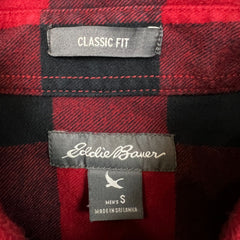 Eddie Bauer Shirt Mens Small Red Checkered Plaid Flannel Classic Fit Button Up