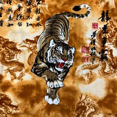 Vintage Y2K Tiger Dragon Shirt Mens 3XL Yellow Button Up All Over Print Calligraphy