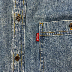 Vintage 90s Levi's Denim Shirt Mens Large Blue Faded Western Button Up