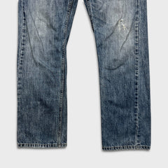 Vintage Y2K Levi's 514 Jeans Mens 32x30 Blue Slim Straight Fit Distressed Dark Wash Faded Pants