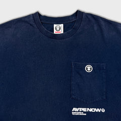 AAPE By A Bathing Ape Mens XL Blue One Point Spell Out Graphic Pocket T Shirt