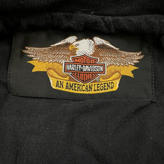 Vintage Y2K Harley Davidson Denim Jacket Womens Medium Black Motorcycle Biker Bomber