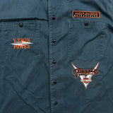 Vintage Y2K Harley Davidson Shirt Mens Large Blue USA Mechanic Button Up Biker Patch