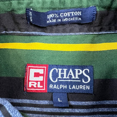 Vintage 90s Chaps Ralph Lauren Shirt Mens Large Blue Striped Preppy Button Up