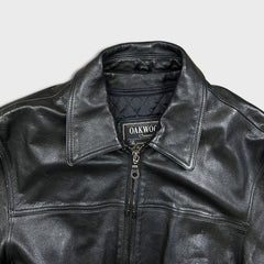 Vintage 90s Oakwood Classic Genuine Leather Jacket Mens Large Black Thinsulate Insulated