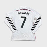 2014/15 Adidas Ronaldo #7 Real Madrid Home Long Sleeve Jersey Mens Medium White