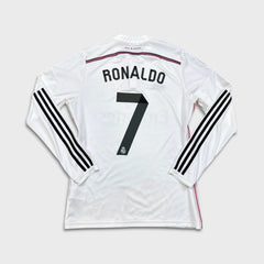 2014/15 Adidas Ronaldo #7 Real Madrid Home Long Sleeve Jersey Mens Medium White