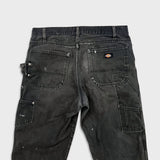 Dickies Pants Mens 34x32 Black Straight Leg Distress Hammer Loop Canvas Workwear