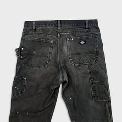 Dickies Pants Mens 34x32 Black Straight Leg Distress Hammer Loop Canvas Workwear