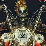 Vintage Y2K Skeleton Rider Hot As Hell T Shirt Mens Medium Black Punk Biker Tee