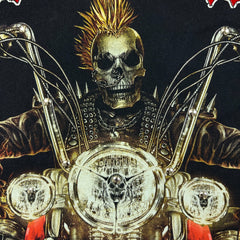Vintage Y2K Skeleton Rider Hot As Hell T Shirt Mens Medium Black Punk Biker Tee