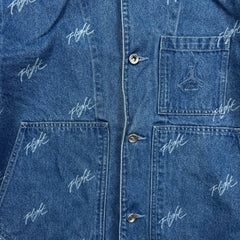 Nike Jordan Flight Heritage Denim Jacket Mens Large Blue AOP Monogram Trucker
