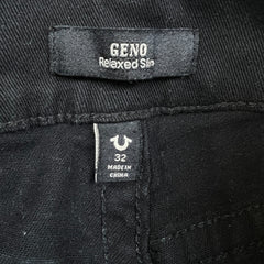 True Religion Geno Pants Mens 32x30 Black Relaxed Slim Stretch Dark Wash Denim