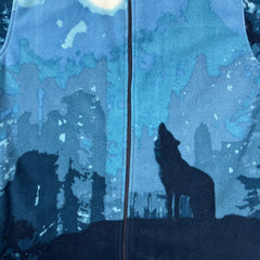 Mountain Ridge Wolf Fleece Mens Large Blue Winter Full Zip AOP Animal Jacket