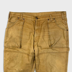 Vintage Y2K Dickies Pants Mens 38x31 Beige Double Knee Distress Carpenter Canvas Workwear