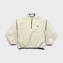 Vintage Y2K Champion Fleece Mens Medium Beige C Logo 1/4 Zip Outdoor Jacket Pullover