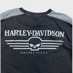 Vintage Y2K Harley Davidson Skull Shirt Mens XL Black Spell Out Long Sleeve Tee
