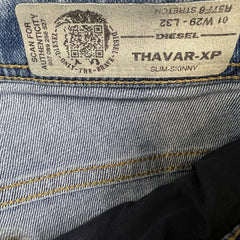 Diesel Jeans Mens 32x31 Blue Thavar Slim Skinny Light Wash Distressed Denim Pants