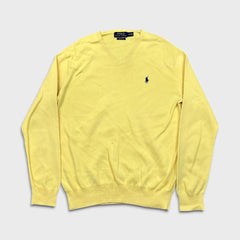 Polo Ralph Lauren Sweater Mens Small Yellow Pony V Neck Pullover