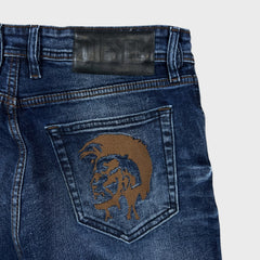 Diesel Jeans Mens 35x30 Blue Thavar Regular Slim Skinny Distressed Frayed Denim Pants