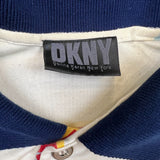 Vintage 90s DKNY Donna Karan Polo Shirt Mens 2XL White USA AOP Graphic