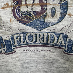 Vintage 1992 Joe Cool Miami Beach Florida T Shirt Mens XL Gray Faded Graphic Tee