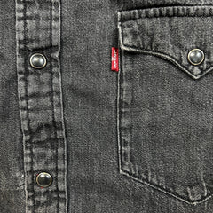Levi's Denim Shirt Mens Large Black Dark Wash Casual Western Pearl Snap