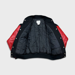 Vintage 90s Ontario Lottery Leather Jacket Mens Medium Black OLG Letterman Varsity