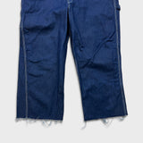 Dickies Overalls Mens 40x28 Blue Bib Medium Wash Hammer Loop Workwear Frayed