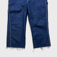 Dickies Overalls Mens 40x28 Blue Bib Medium Wash Hammer Loop Workwear Frayed
