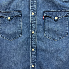 Levi’s Denim Shirt Mens Medium Blue Slim Fit Western Pearl Snap Button Up