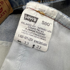 Vintage 90s Levi's 550 Jeans Mens 33x32 Blue Relaxed Fit Tapered Leg Light Wash Pants