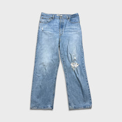 Levi's Ribcage Straight Jean Womens 32x27 Blue Distressed High Rise Light Wash Denim Pants