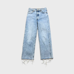 Levi's Ribcage Straight Jeans Womens 28x27 Blue High Rise Light Wash Distressed Denim Pants