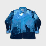 Mountain Ridge Wolf Fleece Mens Large Blue Winter Full Zip AOP Animal Jacket