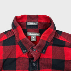 Eddie Bauer Shirt Mens Small Red Checkered Plaid Flannel Classic Fit Button Up