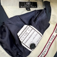 Vintage 90s Balenciaga Pour Homme Pants Mens 38x30 Blue Wool Pleated Trouser BB Logo