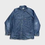 Levi's Engineered Jeans Denim Shirt Mens Small Blue Medium Wash Snap Long Sleeve