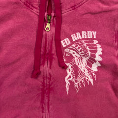 Vintage Y2K Ed Hardy Christian Audigier Hoodie Womens Medium Pink Native Full Zip
