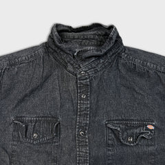 Dickies Denim Shirt Mens 2XL Black Dark Wash Casual Western Button Up
