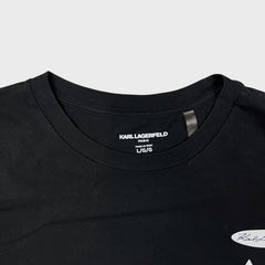 Karl Lagerfeld Paris T Shirt Mens Large Black Multi Badge Choupette Graphic Tee